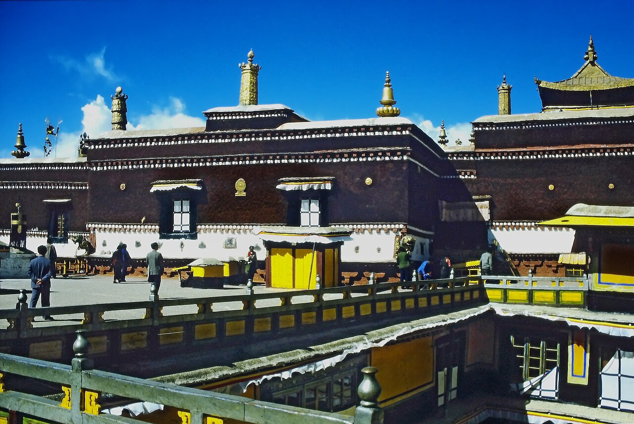 Temple rooftops in the old town of Lhasa, Tibet